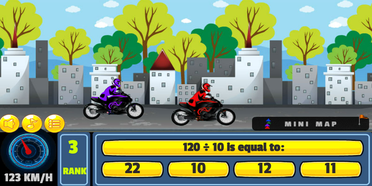 เกมแข่งรถคณิตศาสตร์ภาคต่อ Bike Racing Math Division : Y8