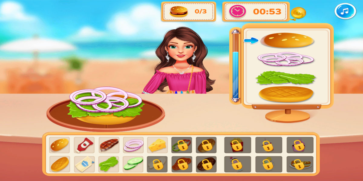 เกมทำอาหารและเสิร์ฟอาหารแสนสนุกที่มาพร้อมกับกราฟิกที่งดงาม Burger Mania : Y8