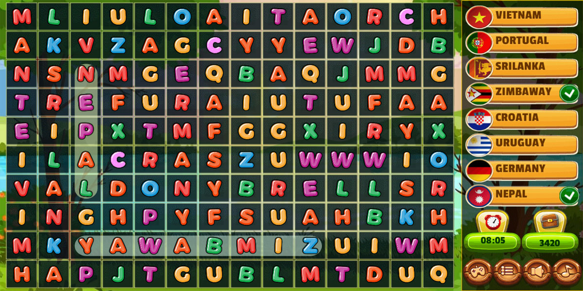 Word Search Countries : Y8 ค้นหาคำศัพท์ที่ซ่อนอยู่ในตารางตัวอักษรให้พบทุกรายการ