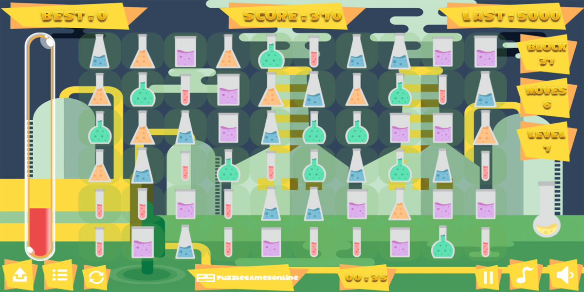 A Chemical Match 3 : Y8 เชื่อมต่อบล็อกสารเคมีแบบเดียวกันให้ครบ 3 บล็อกขึ้นไป