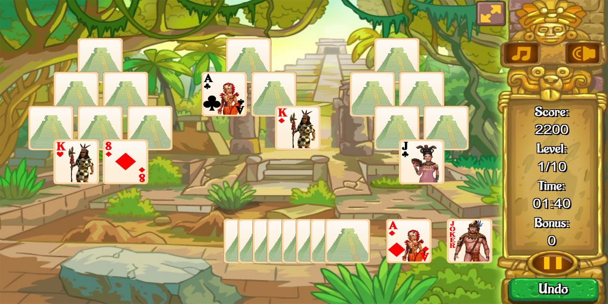 Inca Pyramid Solitaire : Y8 เป้าหมายหลักของเกมไพ่ Solitaire คือการลบการ์ดทั้งหมดออกไปจากกระดานภายในเวลาที่ได้รับอย่างจำกัด