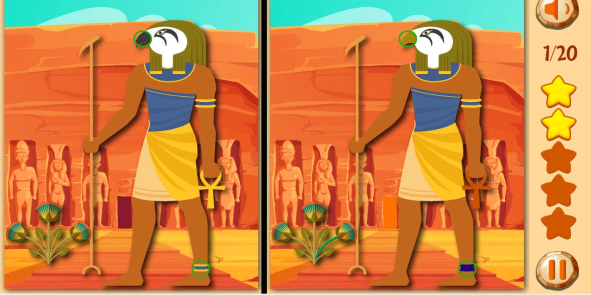 Ancient Egypt : Spot the Differences : Y8 ใช้สายตาที่เฉียบแหลมดั่งนกอินทรีย์ค้นหาความแตกต่างระหว่างสองรูปภาพธีมอียิปต์โบราณ