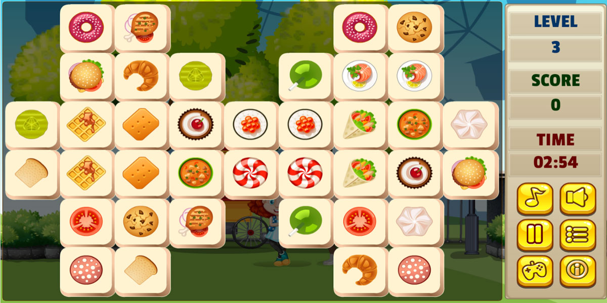 Yummy Food Mahjong : Y8 กำจัดรายการอาหารที่เหมือนกัน 2 ใบ